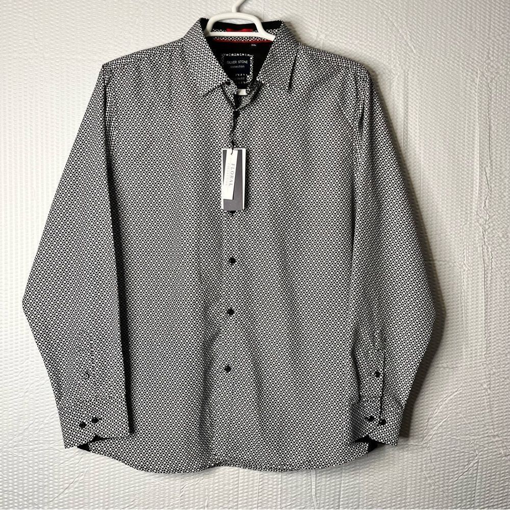 NEW Silver Stone Floral Pattern Cotton/ Polyester Blend Dress Shirt Size XXL